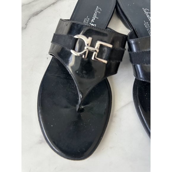 SALVATORE FERRAGAMO Black Silver Logo Buckle Sandals Size 38 - Picture 6 of 11